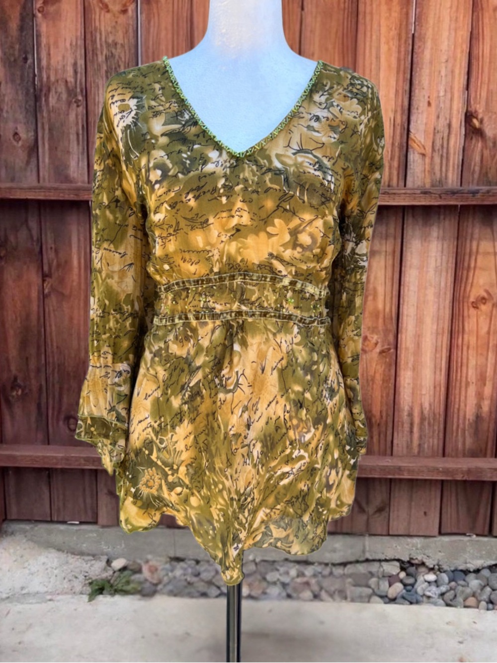 Jaipur Olive & Mustard Printed V-Neck Long Sleeve Dress